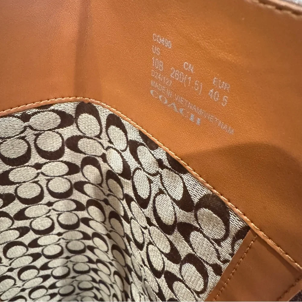 Coach Faith Riding Tall Brown Walnut Leather Logo Boots